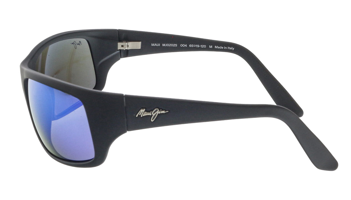 Maui Jim MJ0202S004 Polarized Blue Mirror Wrap Sunglasses Matte Black