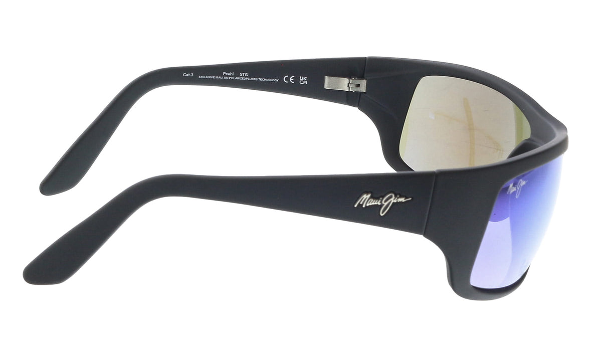 Maui Jim MJ0202S004 Polarized Blue Mirror Wrap Sunglasses Matte Black