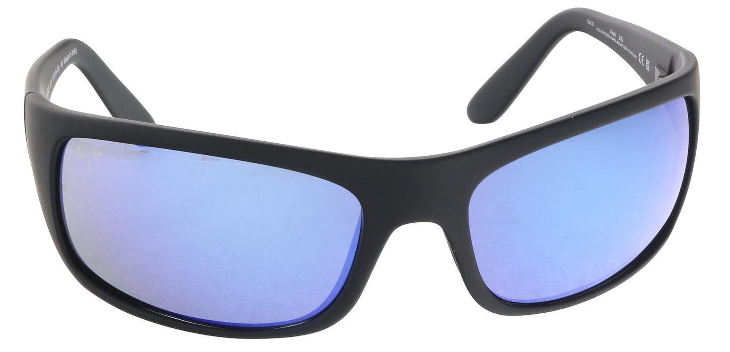 Maui Jim MJ0202S004 Polarized Blue Mirror Wrap Sunglasses Matte Black