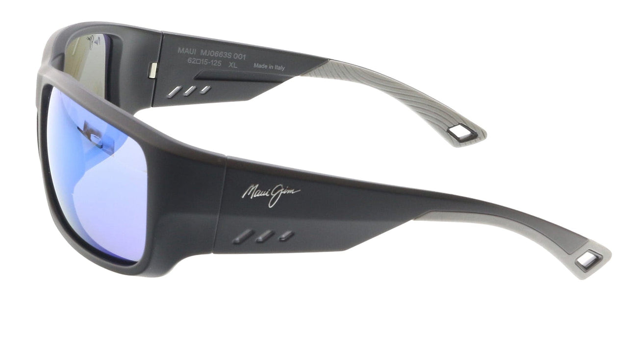 Maui Jim MJ0663S001 Polished Black Square Sunglasses Blue Hawaiian Mirror