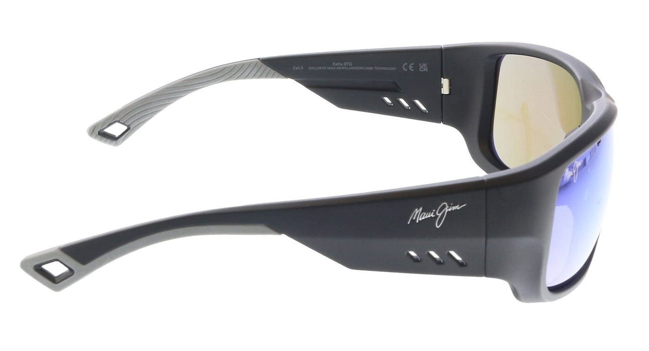 Maui Jim MJ0663S001 Polished Black Square Sunglasses Blue Hawaiian Mirror