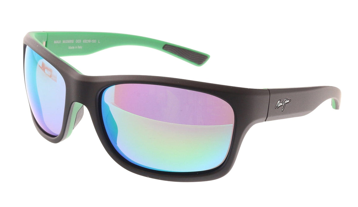 Maui Jim MJ0681S-003 Rugged Matte Black Wrap GreenMirrored Polarized