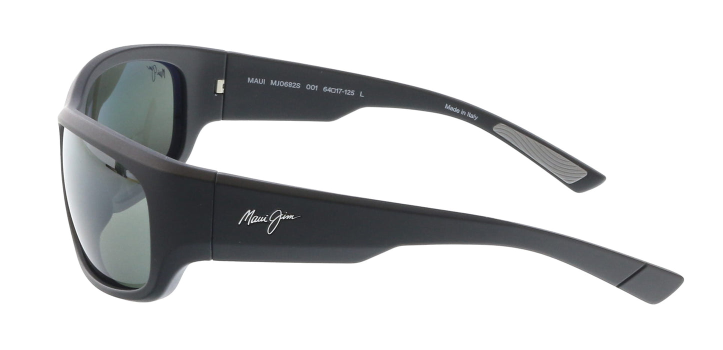 Maui Jim MJ0682S-001 Sleek Black Rectangular Wrap Gradient Grey Polarized