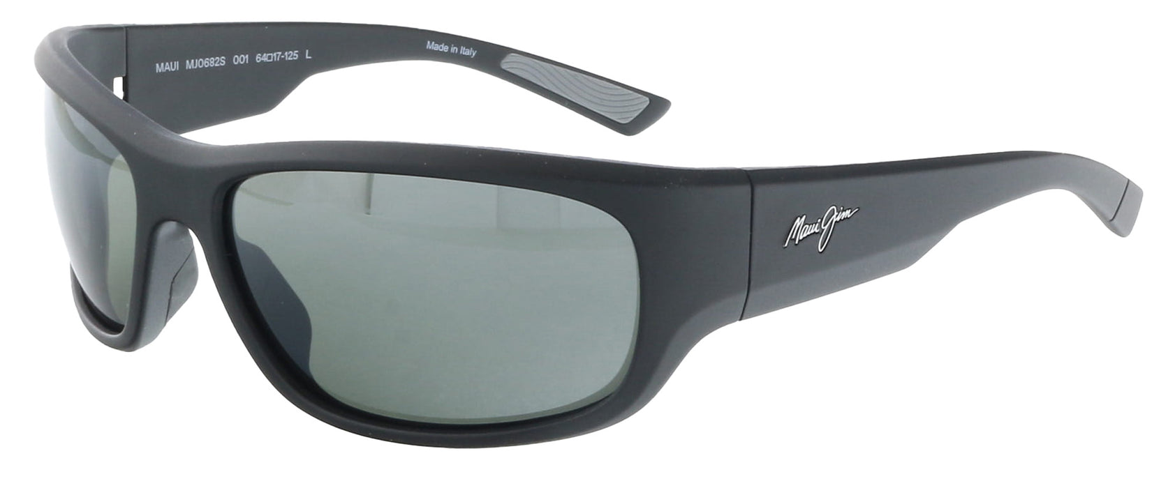 Maui Jim MJ0682S-001 Sleek Black Rectangular Wrap Gradient Grey Polarized