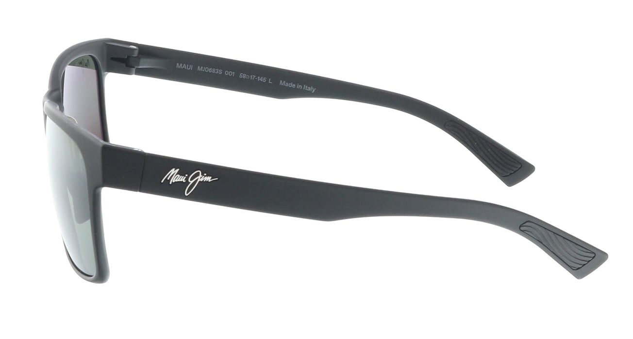 Maui Jim MJ0683S-001 Sleek Matte Black Square Grey Polarized Sunglasses