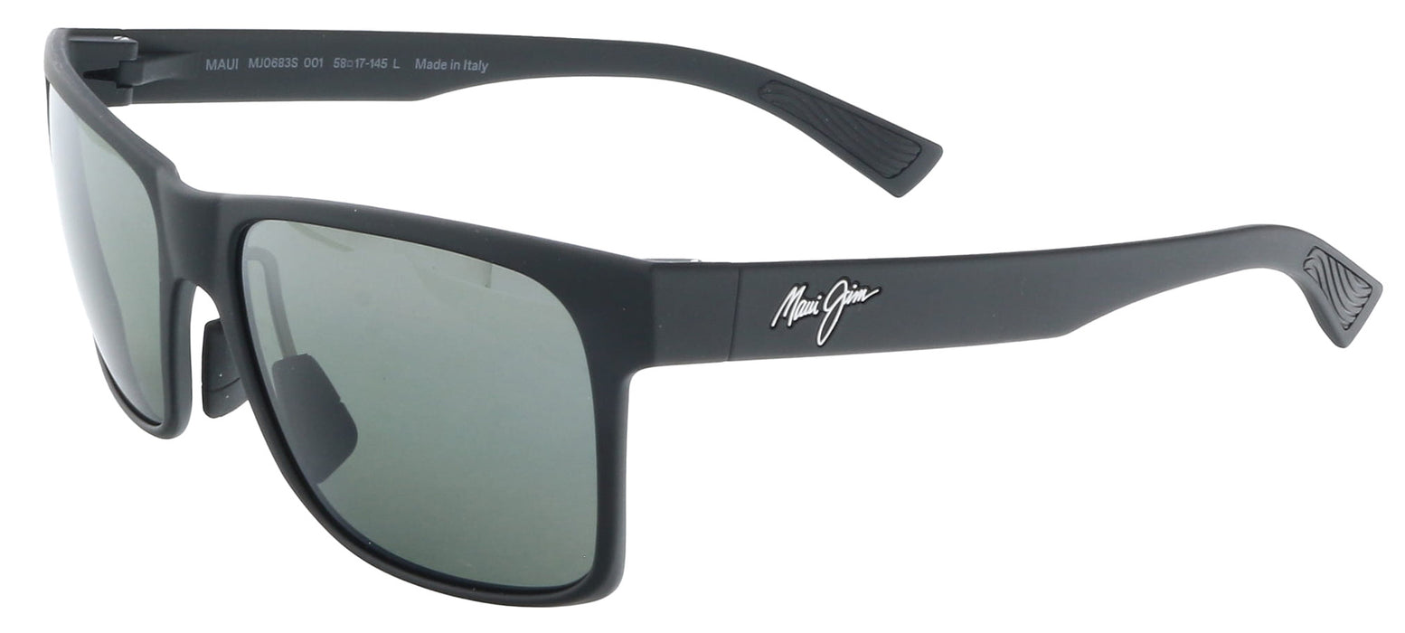 Maui Jim MJ0683S-001 Sleek Matte Black Square Grey Polarized Glass