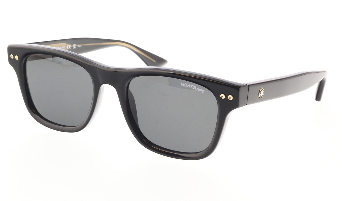 Montblanc MB0254S-001 Bold Black Square Sunglasses with Gold Detailing