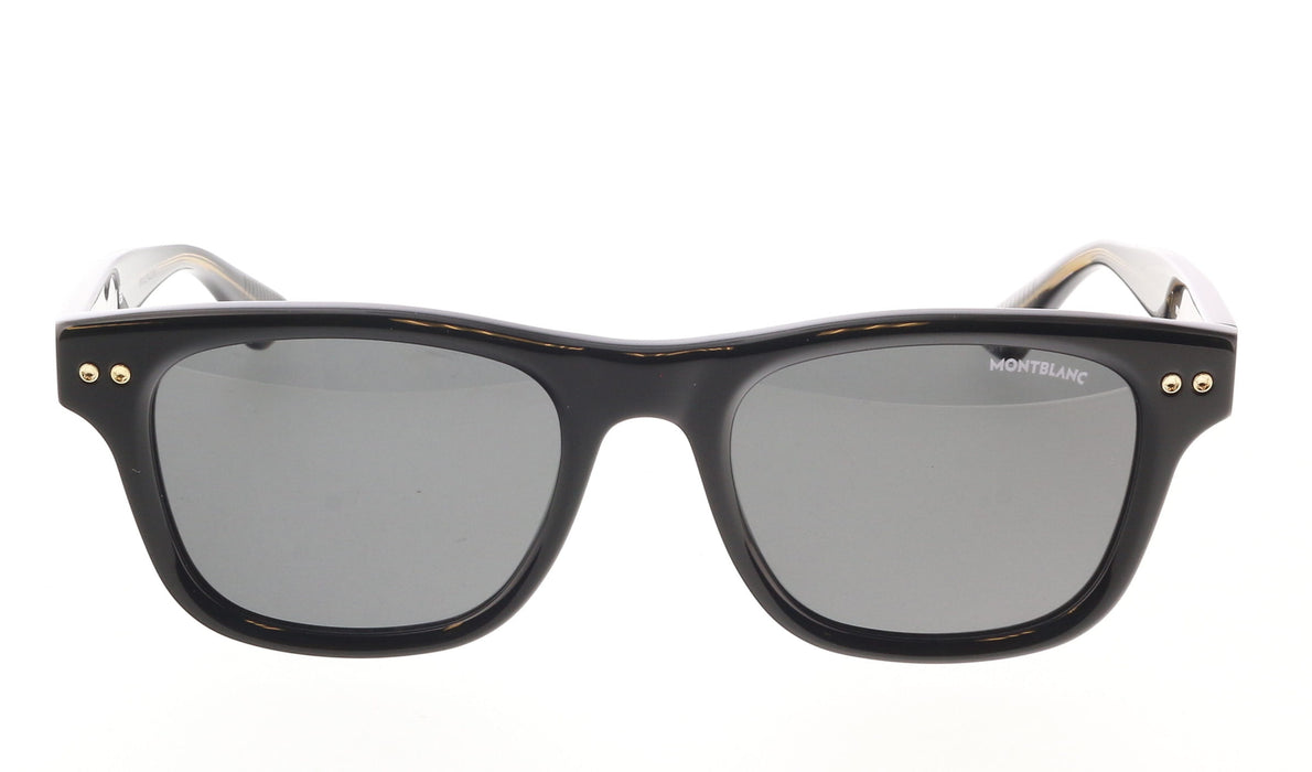Montblanc MB0254S-001 Bold Black Square Sunglasses with Gold Detailing