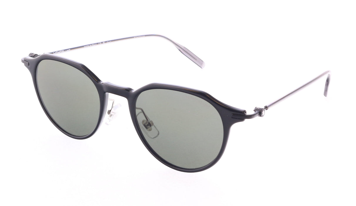 Montblanc MB0355S-001 Black Round Sunglasses Retro Metal Temple Design