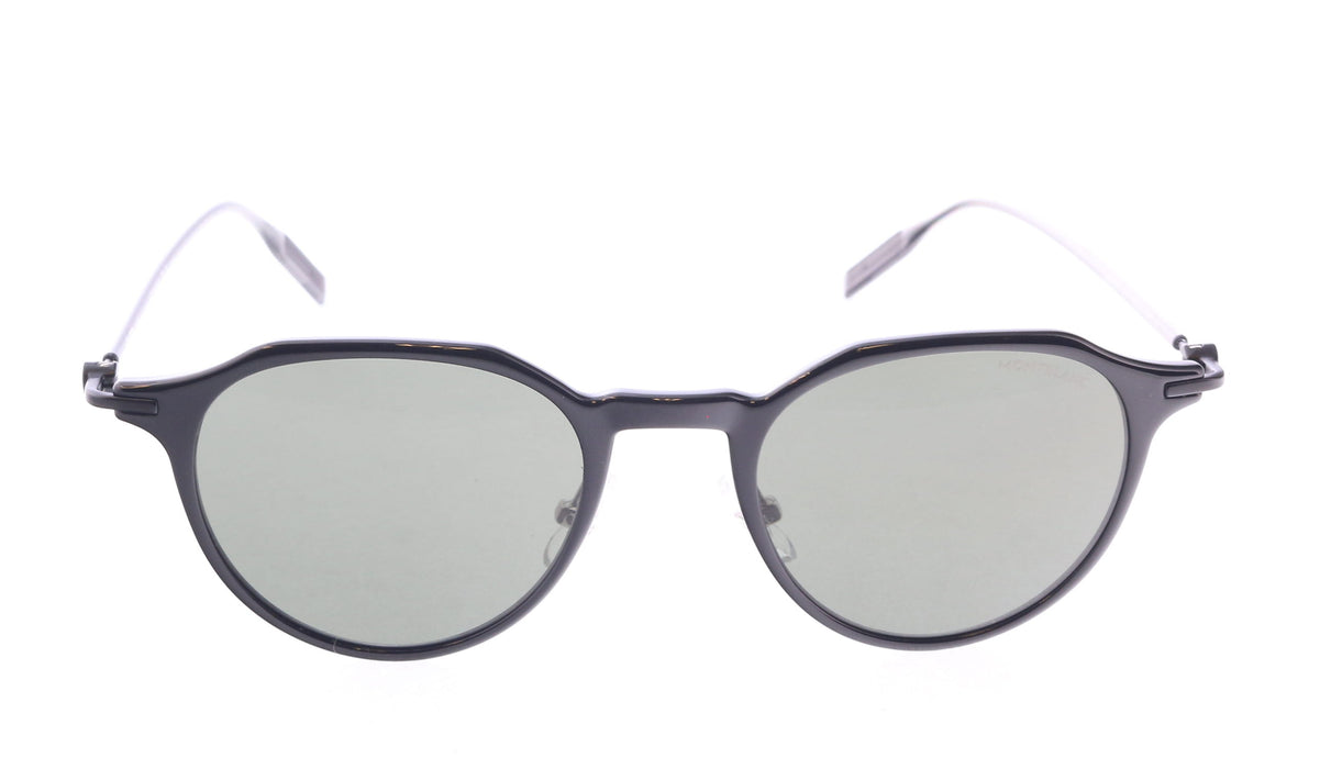 Montblanc MB0355S-001 Black Round Sunglasses Retro Metal Temple Design