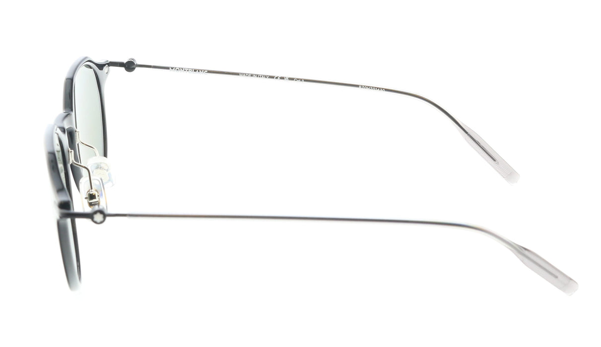 Montblanc MB0355S-001 Black Round Sunglasses Retro Metal Temple Design