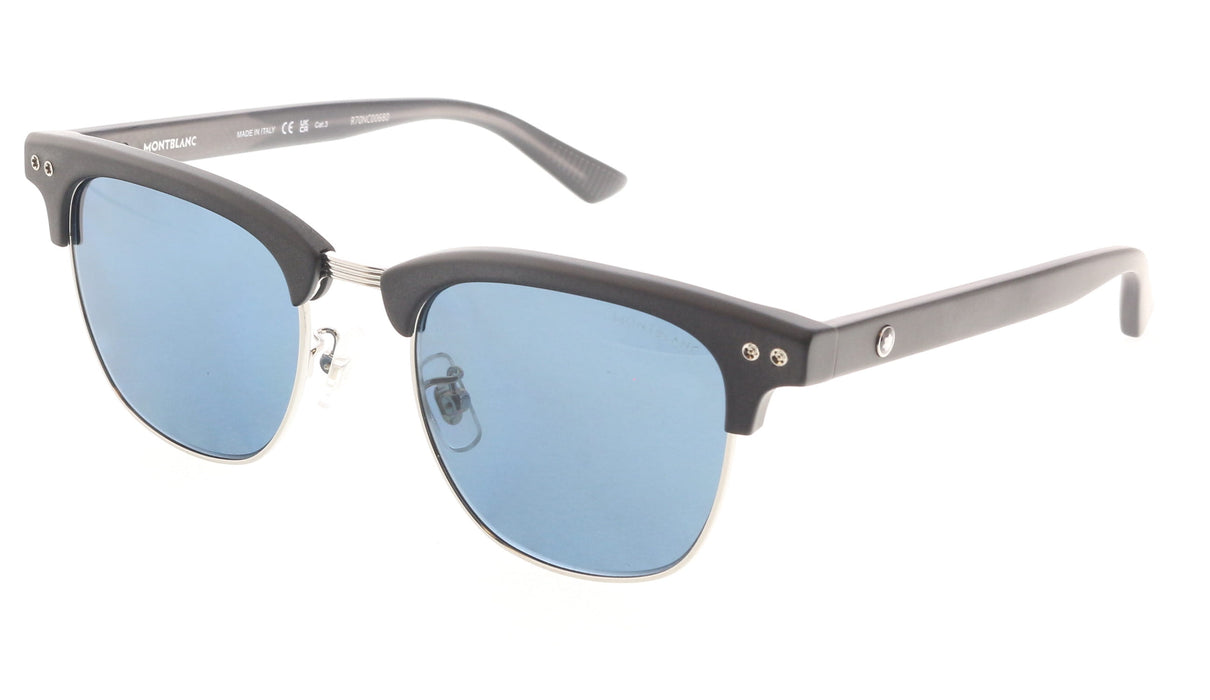 Montblanc MB0382S-002 Black & Silver squares Blue Lens Modern Look