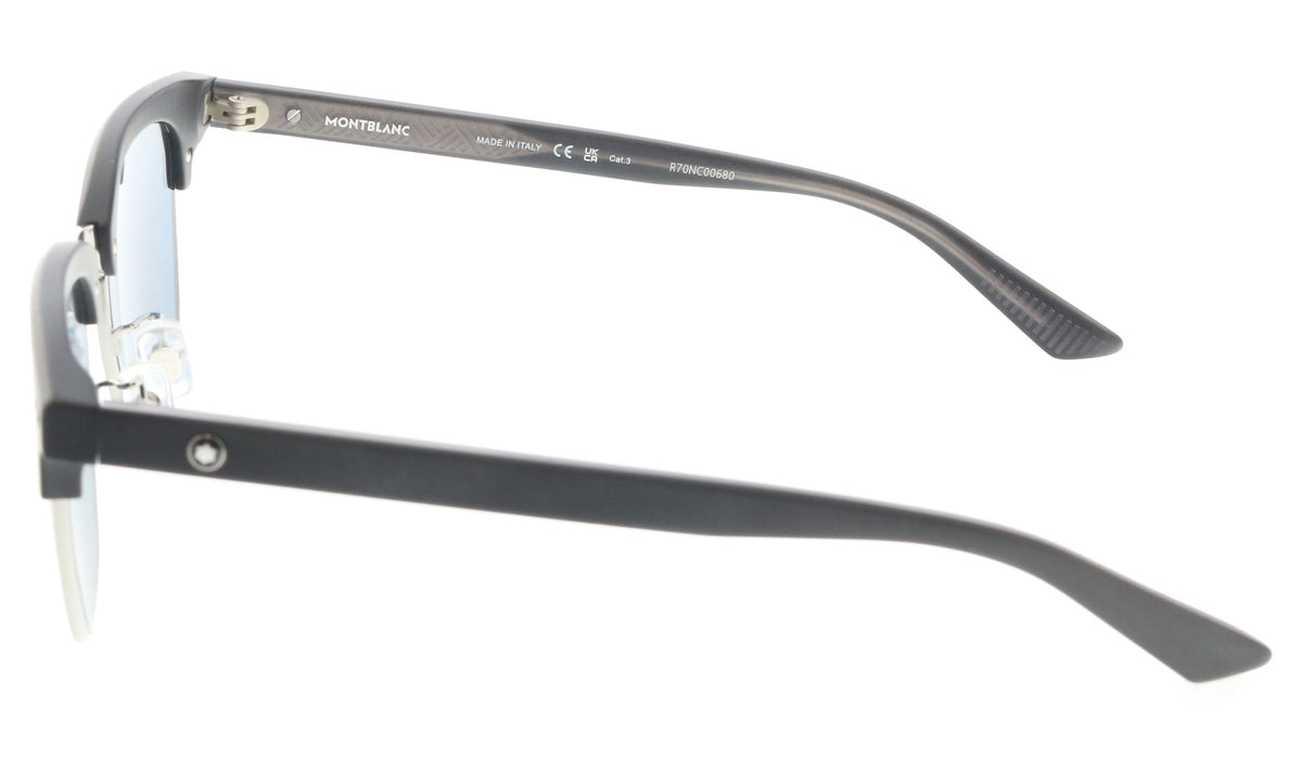 Montblanc MB0382S-002 Black & Silver squares Blue Lens Modern Look