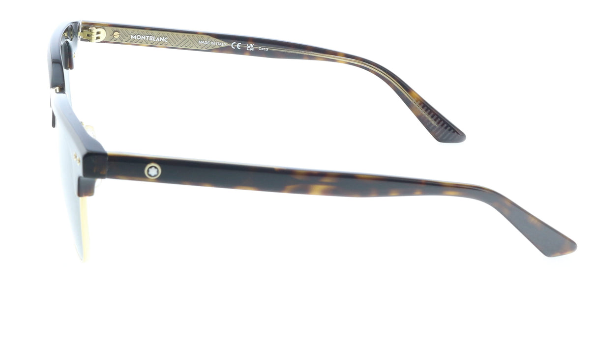 Montblanc MB0382S-003 Tortoise Browline Sunglasses Classic Gold Detail