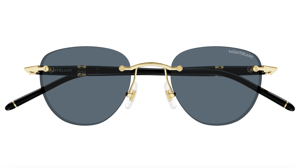 Montblanc MB0412S-001 Gold Frame Sunglasses Elegant Blue Lens Look