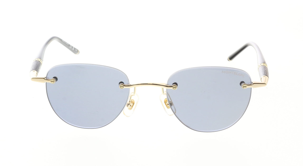Montblanc MB0412S-001 Gold Frame Sunglasses Elegant Blue Lens Look