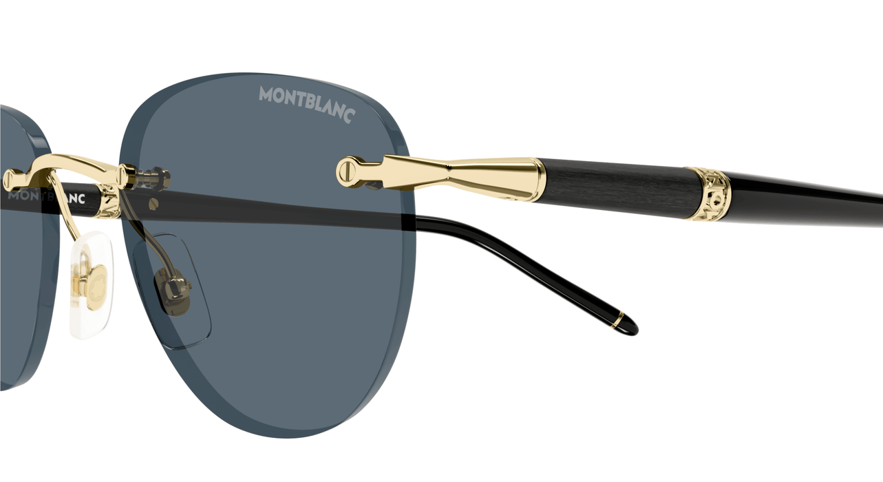 Montblanc MB0412S-001 Gold Frame Sunglasses Elegant Blue Lens Look