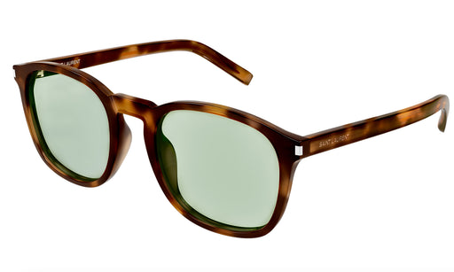 Saint Laurent SL 818-002 Timeless Tortoise Round Sunglasses with Olive Green