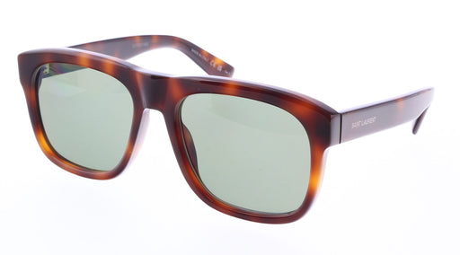 Saint Laurent SL 558-011 Havana Square Sunglasses with Green Lenses