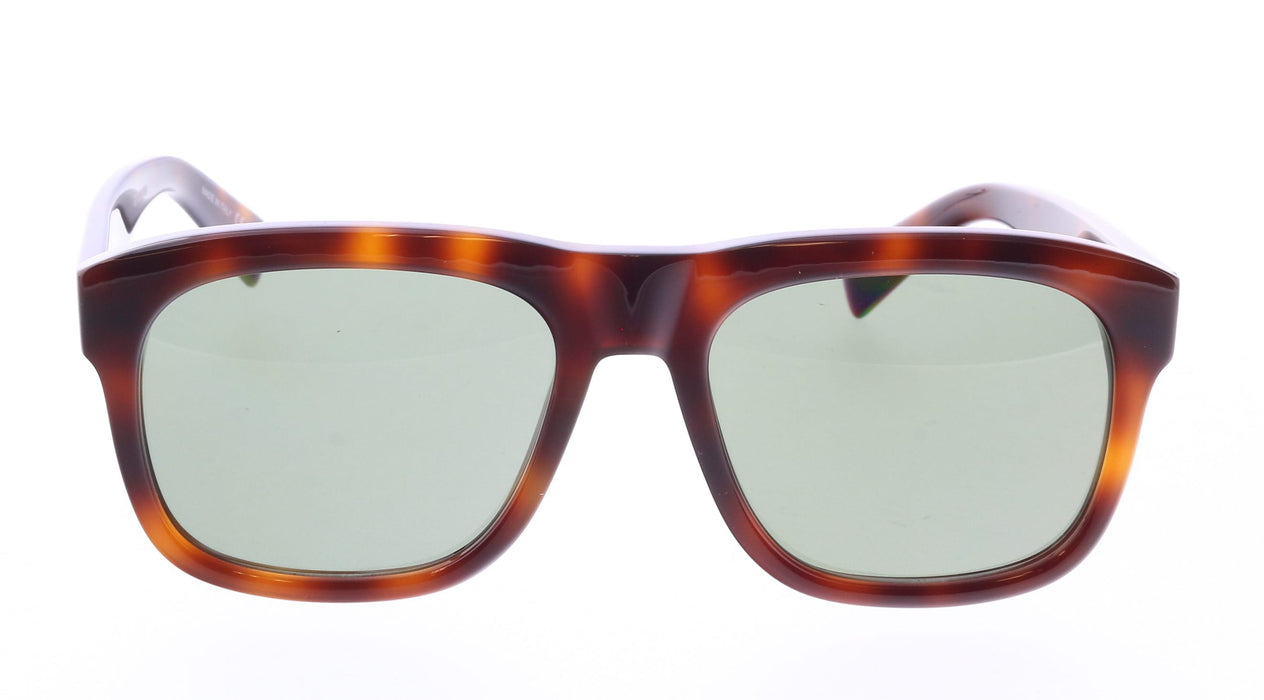 Saint Laurent SL 558-011 Havana Square Sunglasses with Green Lenses