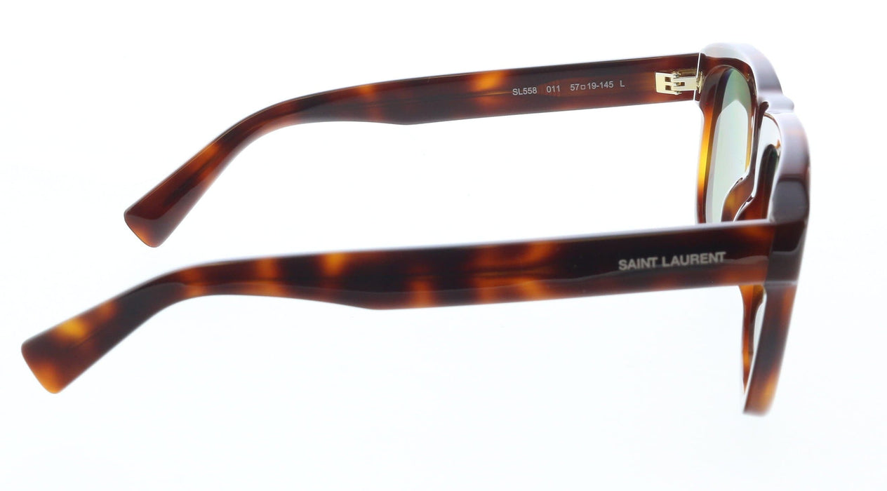 Saint Laurent SL 558-011 Havana Square Sunglasses with Green Lenses