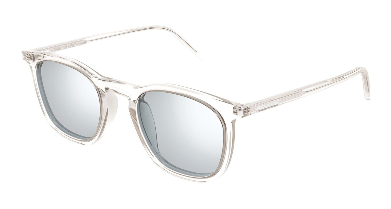 Saint Laurent SL 623-004 Beige Acetate Square Sunglasses with Silver Mirror Lenses
