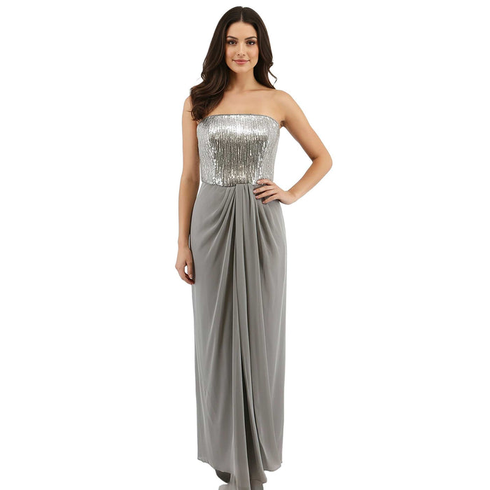 Emporio Armani Silver Beaded  Column Strapless Gown