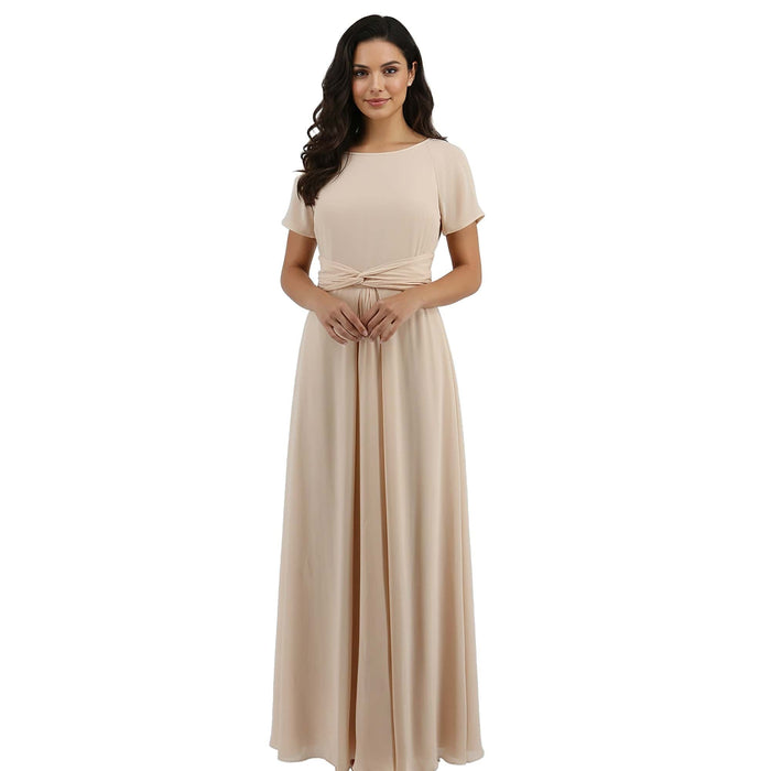 Emporio Armani Chiffon Silk  Light Peach Short Sleeve Gown