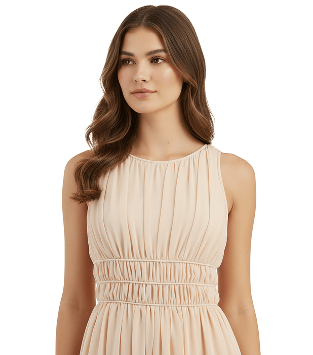 Emporio Armani Chiffon Silk  Light Peach Midi Sleeveless Pleated Dress