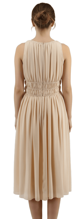 Emporio Armani Chiffon Silk  Light Peach Midi Sleeveless Pleated Dress