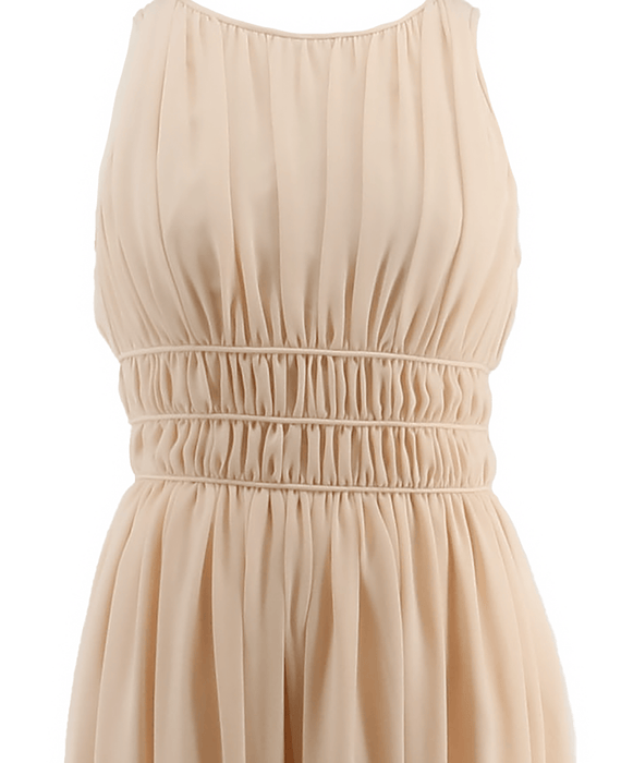 Emporio Armani Chiffon Silk  Light Peach Midi Sleeveless Pleated Dress