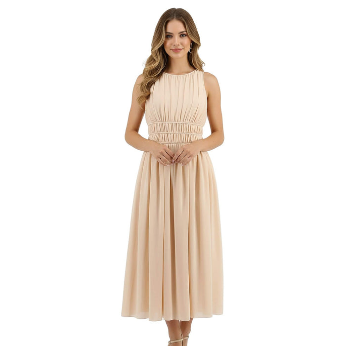 Emporio Armani Chiffon Silk  Light Peach Midi Sleeveless Pleated Dress