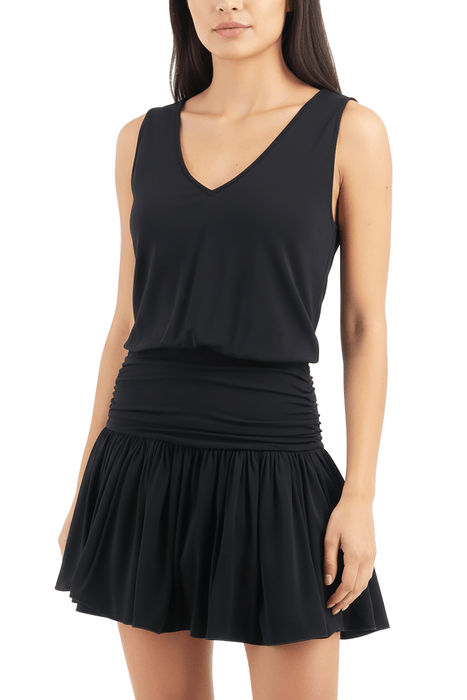 Emporio Armani Black Jersey V-Neck Drop-Waist Mini Dress-IT40