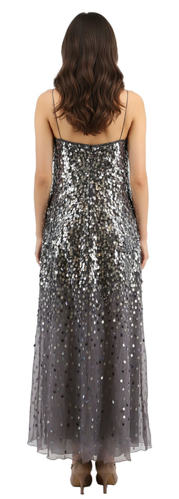 Emporio Armani Silver Sequin Embellished Strapless Evening Gown