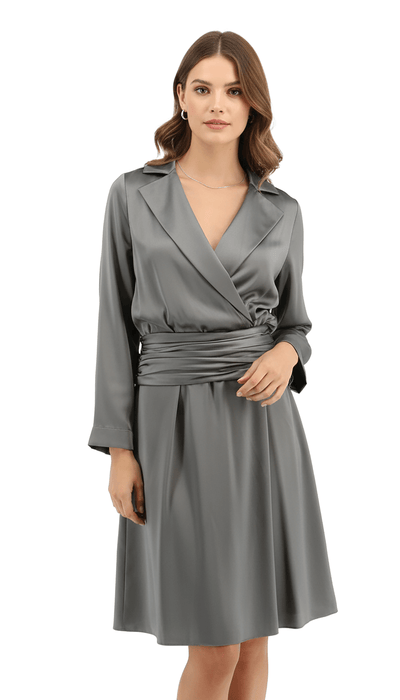 Emporio Armani Olive Grey Silk Wrap Mini Dress with Sash Waist-IT42