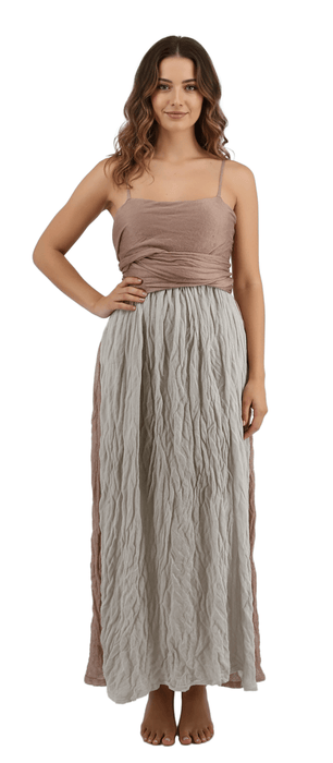 Emporio Armani Two-Tone Crinkled Silk Maxi Dress in Rose and Dove Grey-IT44
