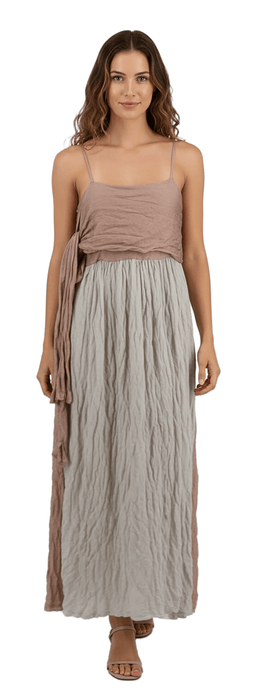 Emporio Armani Two-Tone Crinkled Silk Maxi Dress in Rose and Dove Grey-IT44