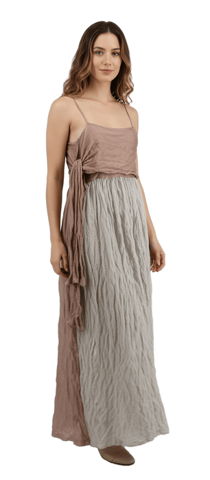 Emporio Armani Two-Tone Crinkled Silk Maxi Dress in Rose and Dove Grey-IT44