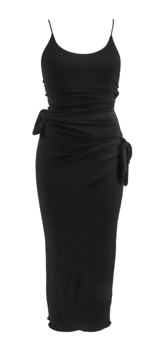 Emporio Armani Black Spaghetti Strap Ruched Side-Tie Midi Dress-IT38