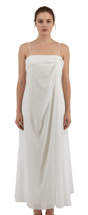 Emporio Armani White  Draped Spaghetti-Strap Evening Gown-IT40