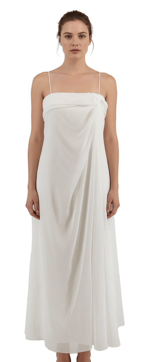 Emporio Armani White  Draped Spaghetti-Strap Evening Gown-IT40