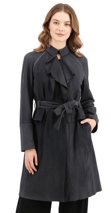 Emporio Armani Navy Blue Leather Womens Trench Coat-IT40