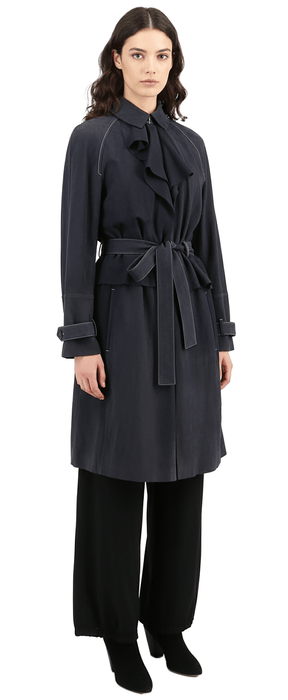 Emporio Armani Navy Blue Leather Womens Trench Coat
