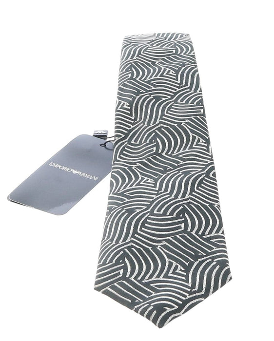 Emporio Armani Black  Silver wave pattern 100% Silk Mens Tie