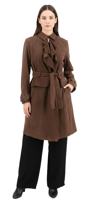 Emporio Armani Brown Leather Womens Trench Coat-IT46