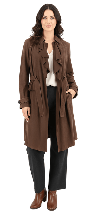 Emporio Armani Brown Leather Womens Trench Coat