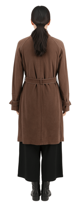 Emporio Armani Brown Leather Womens Trench Coat