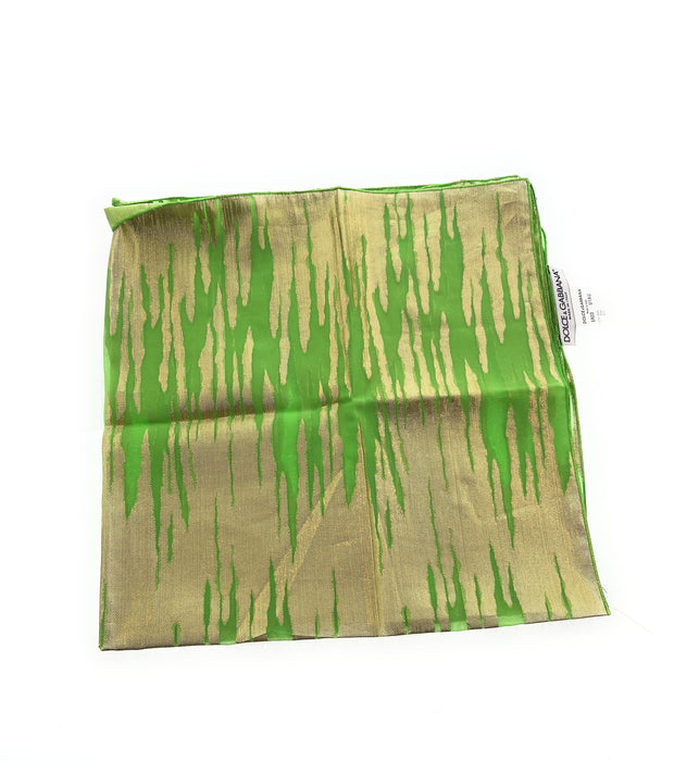 Dolce & Gabbana Bright Green Gold Print Womens Silk Scarf