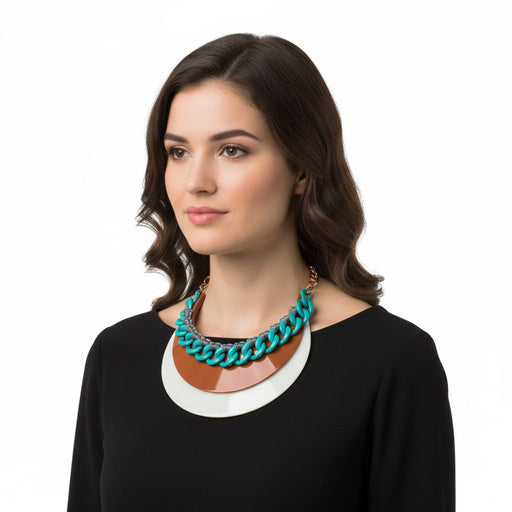 Emporio Armani Multicolor Statement Necklace with Resin Disc and Chain Detail