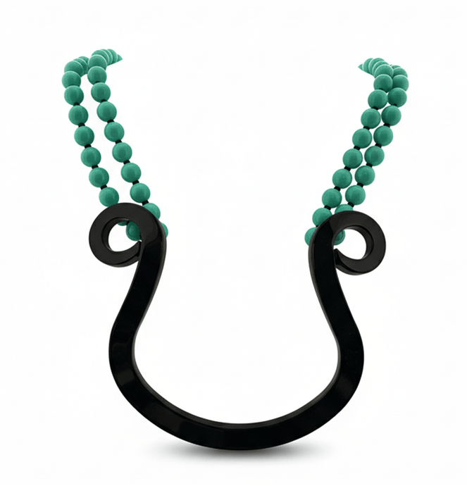 Emporio Armani Abrtract Green Statement Necklace with Beads Detail Necklace